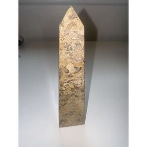 Marble Obelisk Figurine Decorative Accent Beige Cream 8" H X 2" L.